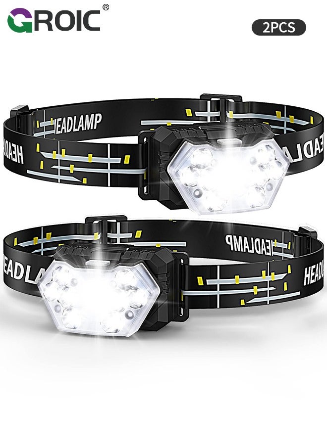 GROIC 2 Pack 9 LED Headlamp 2000 Lumens, Super Bright Head Lamp with 6 Modes, Lightweight and Adjustable, IPX5 Waterproof Headlight for Camping, Outdoor, Running(Batteries Power)  - Image 1
