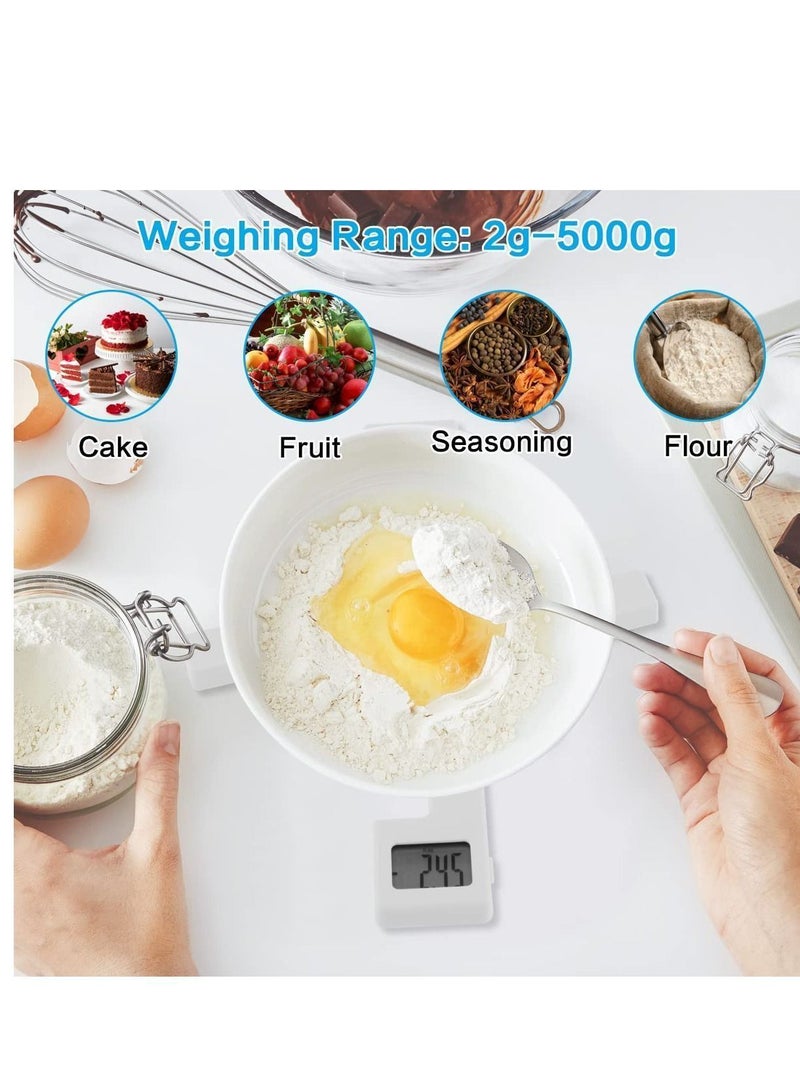 Foldable Kitchen Scale, High Precision Portable Food Scale with LCD Display and Tare Function Automatic Power Off for Food, Coffee, Cat, Dog Cake Flour