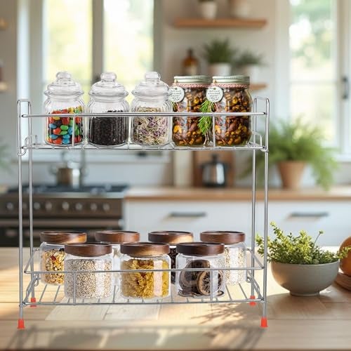 Zepdos Stainless Steel 2 Tier Kitchen Rack, Spice Rack, Storage & Shelves Space Saver Stand, Countertop Rack, Organizer, Dish Rack for Kitchen, Multipurpose Rack for Kitchen (Silver, Tiered Shelf) - Image 5