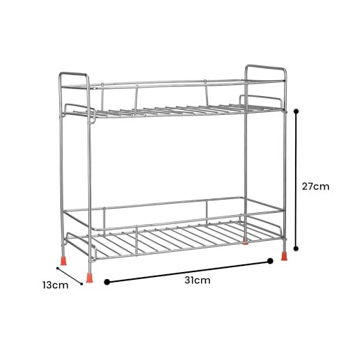 Zepdos Stainless Steel 2 Tier Kitchen Rack, Spice Rack, Storage & Shelves Space Saver Stand, Countertop Rack, Organizer, Dish Rack for Kitchen, Multipurpose Rack for Kitchen (Silver, Tiered Shelf) - Image 2