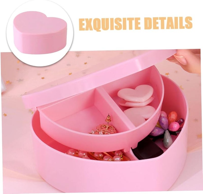 توتوريتي 2 قطعة صندوق مجوهرات على شكل قلب، علبة تخزين مزدوجة مع مرآة منظِّم للأقراط والخواتم - Image 4