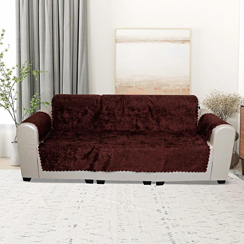 KINGLY Georgia Sparkle Velvet Universal Elastic Sofa Cover NonSlip Sofa Protector 5 Seater Armchair Cover with Machine Washable Adjustable Elastic Straps 5 Seater 311 Georgia Dark Brown - Image 1