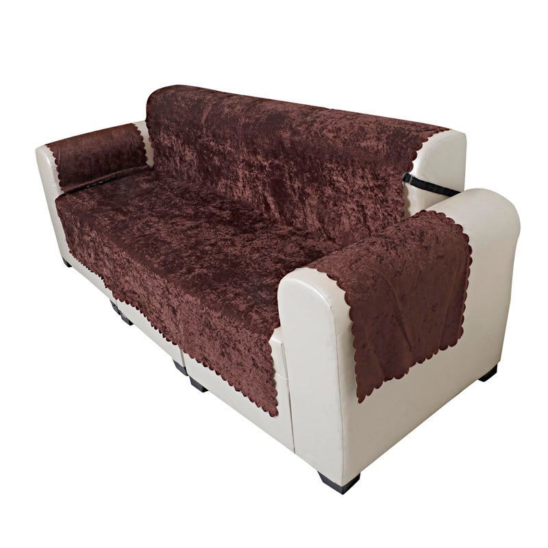 KINGLY Georgia Sparkle Velvet Universal Elastic Sofa Cover NonSlip Sofa Protector 5 Seater Armchair Cover with Machine Washable Adjustable Elastic Straps 5 Seater 311 Georgia Dark Brown - Image 2