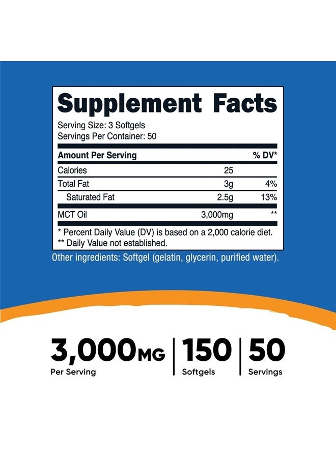 Nutricost كبسولات زيت MCT 1000 ملغ، 150 كبسولة (3,000 ملغ حصة) - رائعة للكيتو، الكيتوزية، والحمية الكيتونية - Image 2