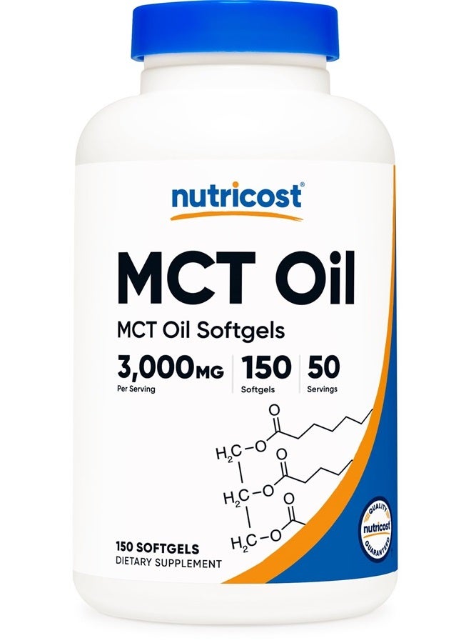 Nutricost كبسولات زيت MCT 1000 ملغ، 150 كبسولة (3,000 ملغ حصة) - رائعة للكيتو، الكيتوزية، والحمية الكيتونية - Image 1