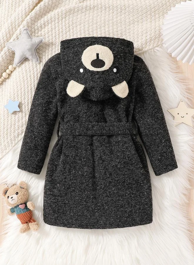 Take Two Bear Graphic Hoodie Pocket Detail Belted Robe