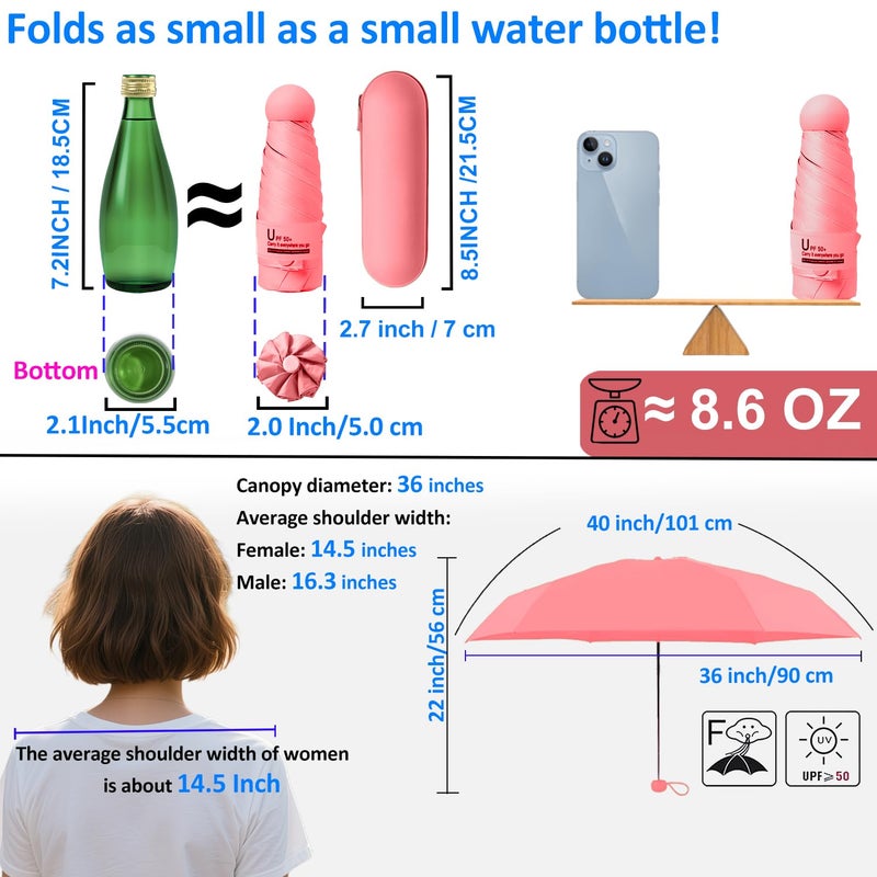 BAODINI Travel Essentials Mini Umbrella for Purse With Case Small Compact UV Sun Protection Lightweight Tiny Pocket Manual Open Close Umbrella for Women Kids and Men Fits Purse Backpack - Image 4