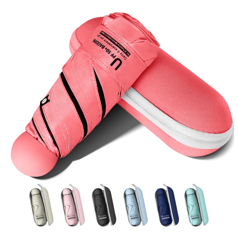BAODINI Travel Essentials Mini Umbrella for Purse With Case Small Compact UV Sun Protection Lightweight Tiny Pocket Manual Open Close Umbrella for Women Kids and Men Fits Purse Backpack - Image 1