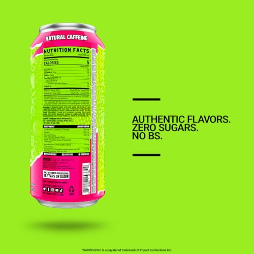 GHOST Energy Drink - 12-Pack, Warheads Sour Watermelon, 16oz - Energy & Focus & No Artificial Colors - 200mg of Natural Caffeine, L-Carnitine & Taurine - Gluten-Free & Vegan - Image 3