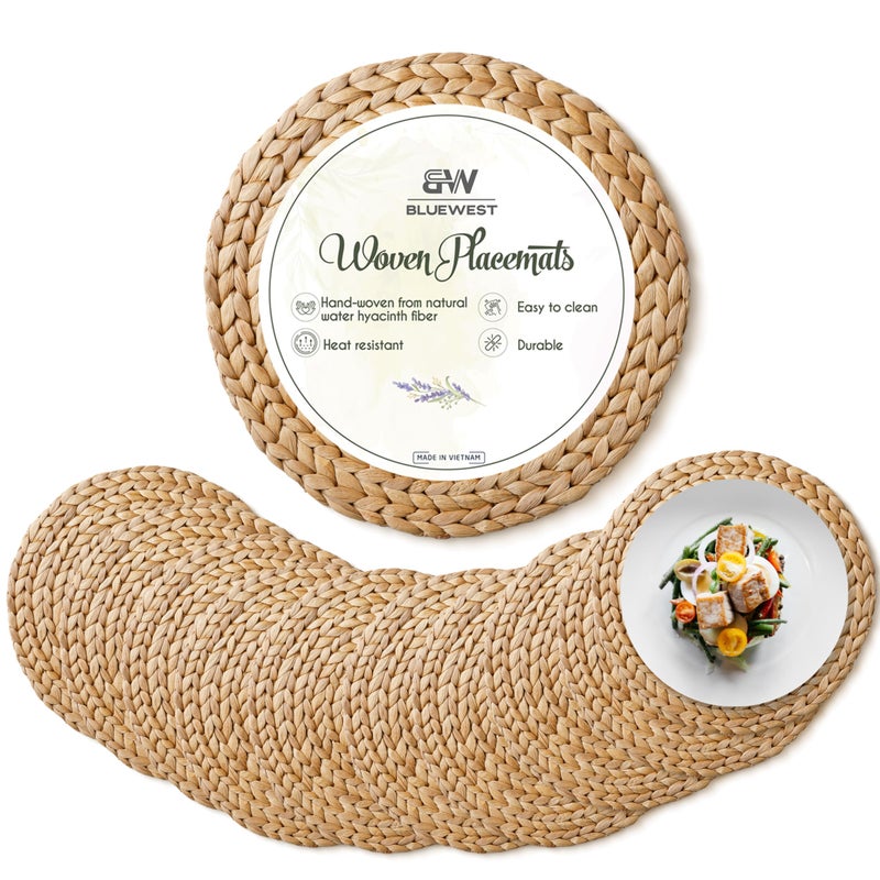 Sizes1213 BLUEWEST Woven Placemats Set of 10 Round Placemats Rattan Wicker Water Hyacinth Placemat Round Braided Placemats Set Heat ResistantDurable for Plate 13 Set 10