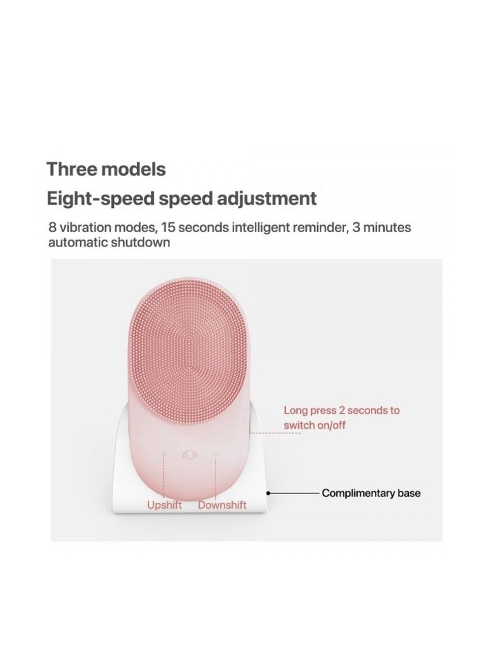 فرشاة تنظيف الوجه الكهربائية FC1 مع حامل شعيرات ناعمة 8 مستويات سرعة الاهتزاز للتنظيف العميق كابل USB قابل لإعادة الشحن - وردي - Image 5