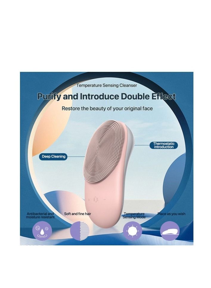 فرشاة تنظيف الوجه الكهربائية FC1 مع حامل شعيرات ناعمة 8 مستويات سرعة الاهتزاز للتنظيف العميق كابل USB قابل لإعادة الشحن - وردي - Image 3