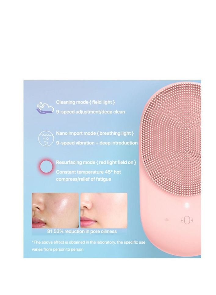 فرشاة تنظيف الوجه الكهربائية FC1 مع حامل شعيرات ناعمة 8 مستويات سرعة الاهتزاز للتنظيف العميق كابل USB قابل لإعادة الشحن - وردي - Image 4