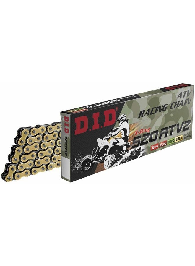 DID 520ATV2-100 Gold 100 Links High Performance X-Ring ATV Chain with Connecting Link