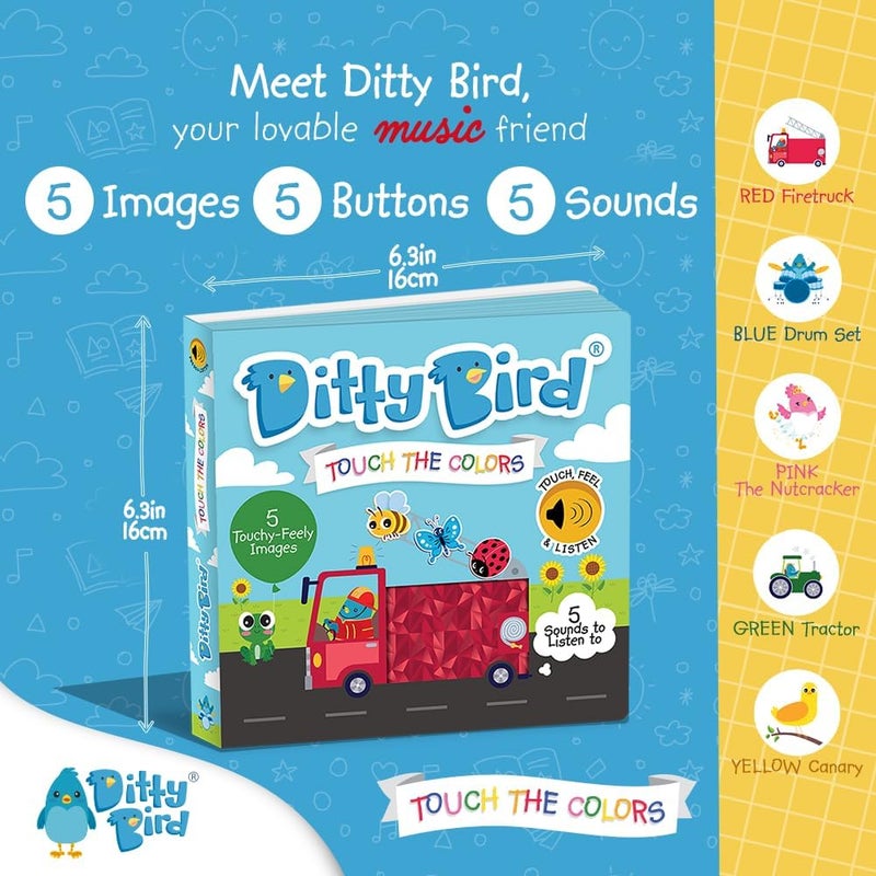 ديتي بيرد كتب موسيقية من سلسلة Ditty Bird بتقنية اللمس والشعور بالألوان | ألعاب ممتعة وموارد تعليمية على طريقة مونتيسوري | ألعاب حسية للأطفال | كتب تفاعلية للأطفال الرضع من عمر سنة إلى 3 سنوات | كتب أطفال متينة - Image 2