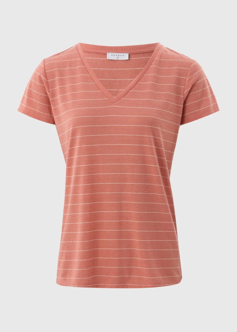 Matalan Pink Stripe Linen Blend V-Neck T-Shirt