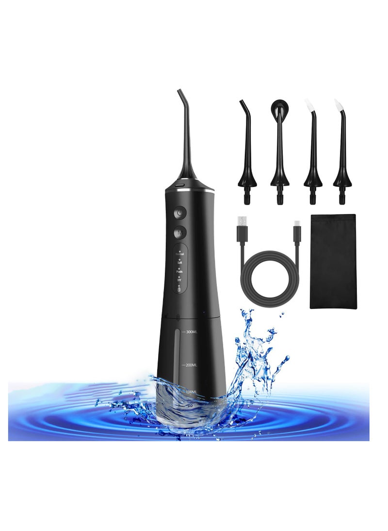 Excefore Water flosser Cordless, Portable Cordless Oral Irrigator, IPX7 Waterproof Oral Irrigator, 300ML 4 Modes Rechargeable Travel Irrigation Cleaner, for, Gums, Braces Care (Black)  - Image 1