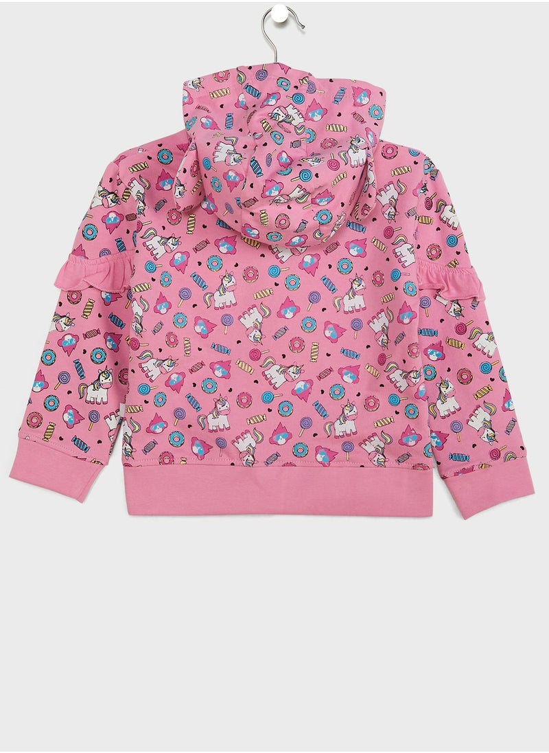 Cheekee Munkee - Kids Unicorn Print Zip Through Hoodie - Image 1