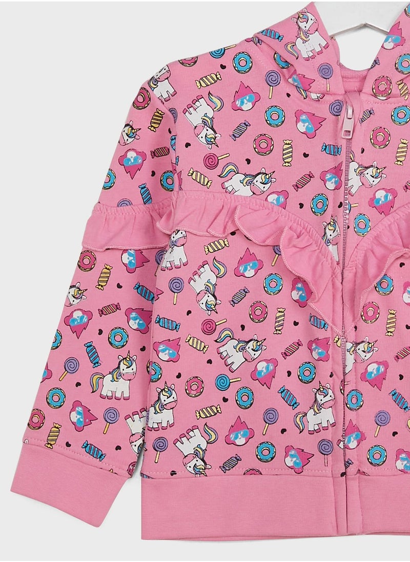 Cheekee Munkee - Kids Unicorn Print Zip Through Hoodie - Image 1