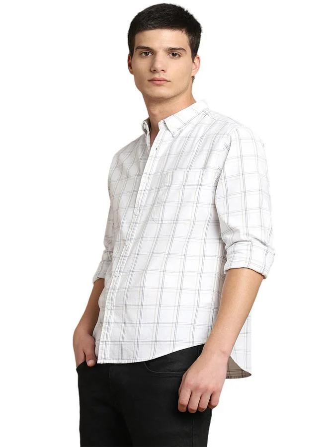 Dennis Lingo Men's White 100% Cotton Checkered Slim FiT-Shirt