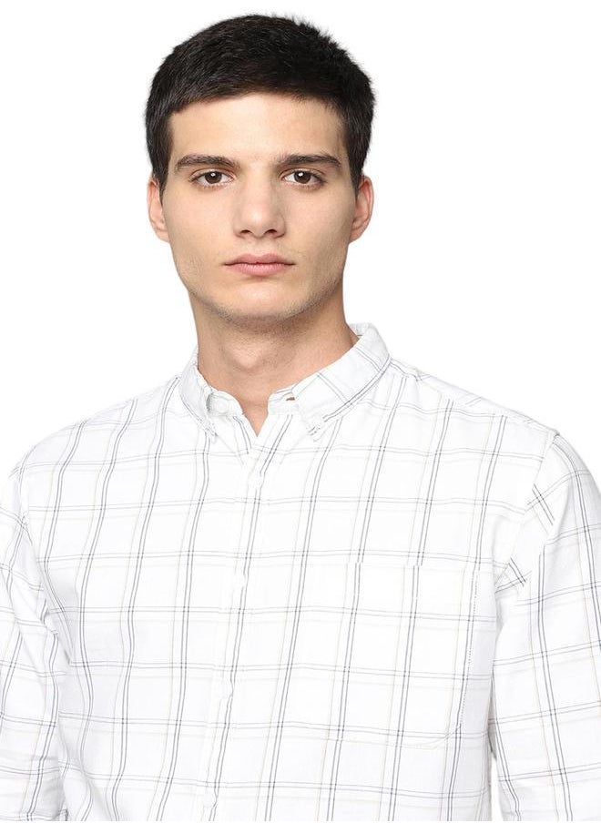 Dennis Lingo - Slim Fit White 100% Cotton Checked Shirt for Men - Button Down Collar, Full Sleeves, Casual, - Image 1