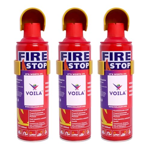 VOILA Fire Extinguisher for Car & Home (500ml), Portable, Compact & Easy to Use, Includes Mounting Stand, Ideal for Car, Taxi, Auto, Vehicle, Home, Office, for Non-Electrical Fire (Pack of 3) - Image 1