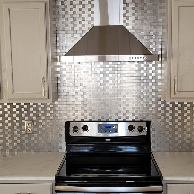 Art3d 10-Pack Self-Adhesive Metal Backsplash Peel and Stick Tile for Kitchen, 12" x 12" Silver Aluminium Surface - Image 3