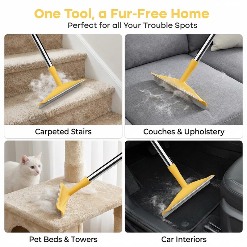 Fursprint Carpet Rake for Pet Hair Removal â€“ Reusable Cat & Dog Hair Remover Broom with Adjustable 60" Long Handle, Rug Rake Scraper for Carpet, Rugs, Mats, Upholstery & Couch Cleaning - Image 4