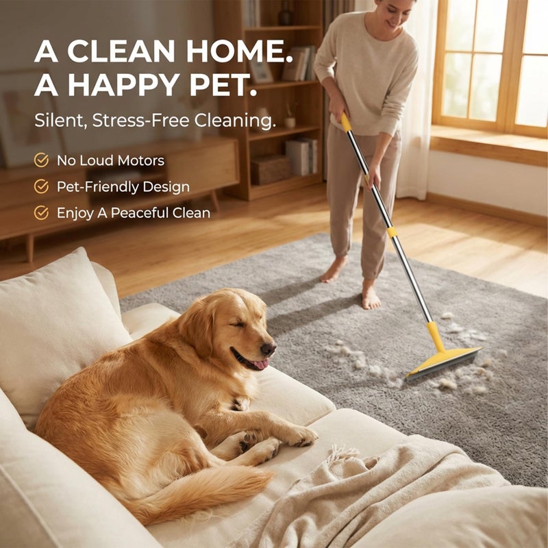 Fursprint Carpet Rake for Pet Hair Removal â€“ Reusable Cat & Dog Hair Remover Broom with Adjustable 60" Long Handle, Rug Rake Scraper for Carpet, Rugs, Mats, Upholstery & Couch Cleaning - Image 3