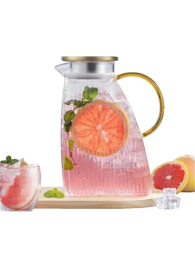 HOOKOR Glass Pitcher with Lid for Fridge Side Door, 1800ML Glass Water Pitcher with Handmade, Glass Carafe for Hot/Cold Water, Large Iced Tea Pitcher for Coffee, Juice and Homemade Beverage  - Image 1