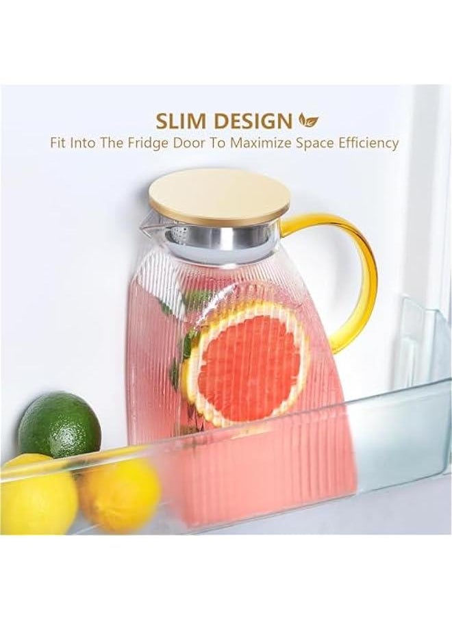 HOOKOR Glass Pitcher with Lid for Fridge Side Door, 1800ML Glass Water Pitcher with Handmade, Glass Carafe for Hot/Cold Water, Large Iced Tea Pitcher for Coffee, Juice and Homemade Beverage  - Image 2