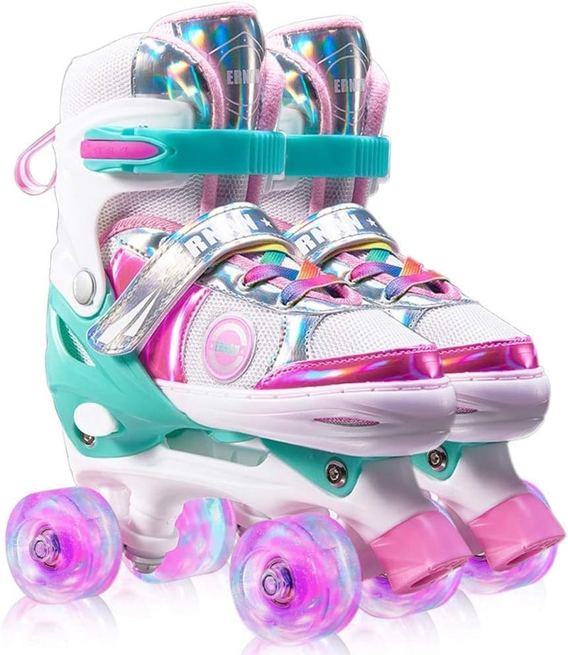 Rovyfota Skates Shoes for Beginners, 8 Light UP Wheels Girls Roller Skates Shine, Fun Illuminating Roller Skates, Outdoor Fitness Skates, Toddler 4 Size Adjustable Roller Skates - Image 1