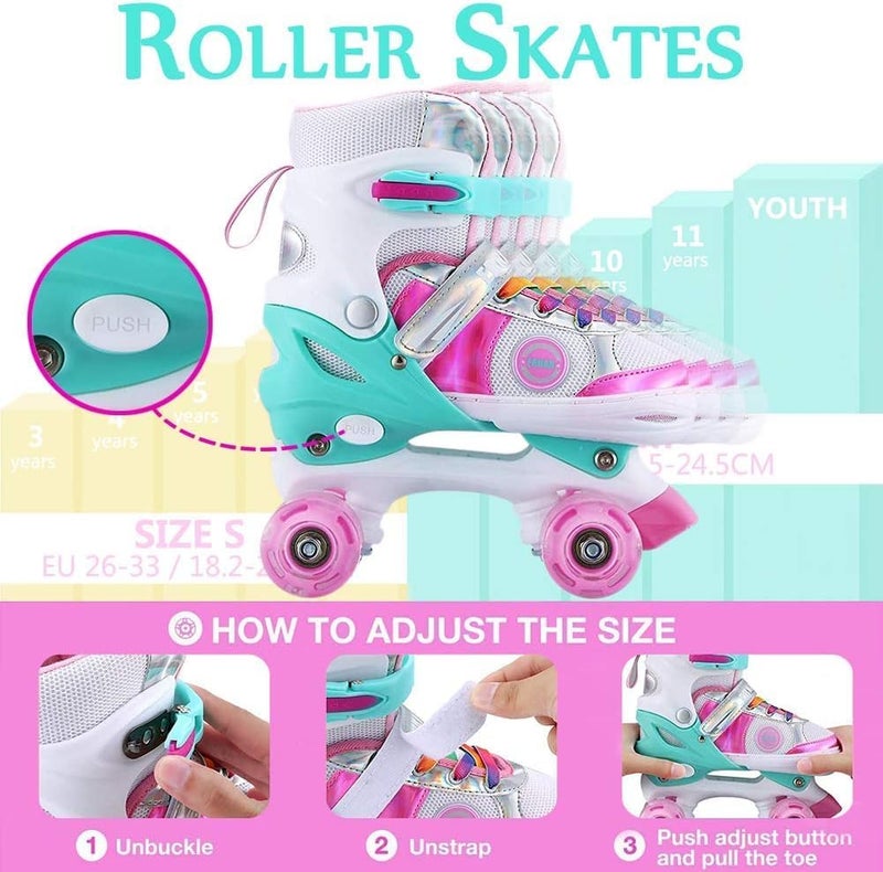 Rovyfota Skates Shoes for Beginners, 8 Light UP Wheels Girls Roller Skates Shine, Fun Illuminating Roller Skates, Outdoor Fitness Skates, Toddler 4 Size Adjustable Roller Skates - Image 2