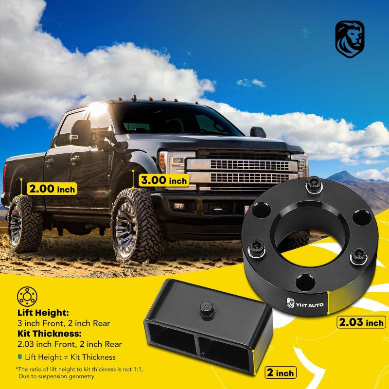 YHTAUTO YHTAUTO 3 inch Front Strut Spacers & 2 inch Rear Lift Blocks w/Extended U-Bolts - Fits 2007-2019 Chevy Silverado & GMC Sierra 1500-3" Front and 2" Rear Full Suspension Leveling Lift, Set of 8  - Image 2