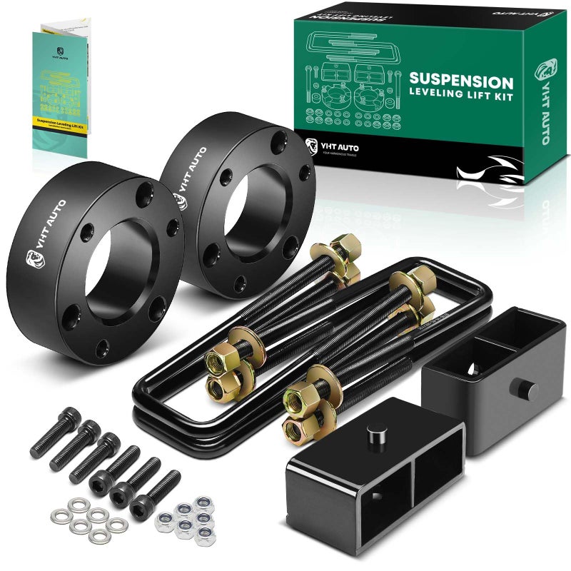 YHTAUTO YHTAUTO 3 inch Front Strut Spacers & 2 inch Rear Lift Blocks w/Extended U-Bolts - Fits 2007-2019 Chevy Silverado & GMC Sierra 1500-3" Front and 2" Rear Full Suspension Leveling Lift, Set of 8  - Image 1