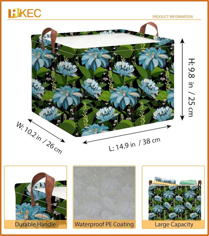 HKEC Rectangle Storage Basket with Handles,Collapsible Storage Bin,Books Box,Gift Basket(Blue Flower) - Image 2