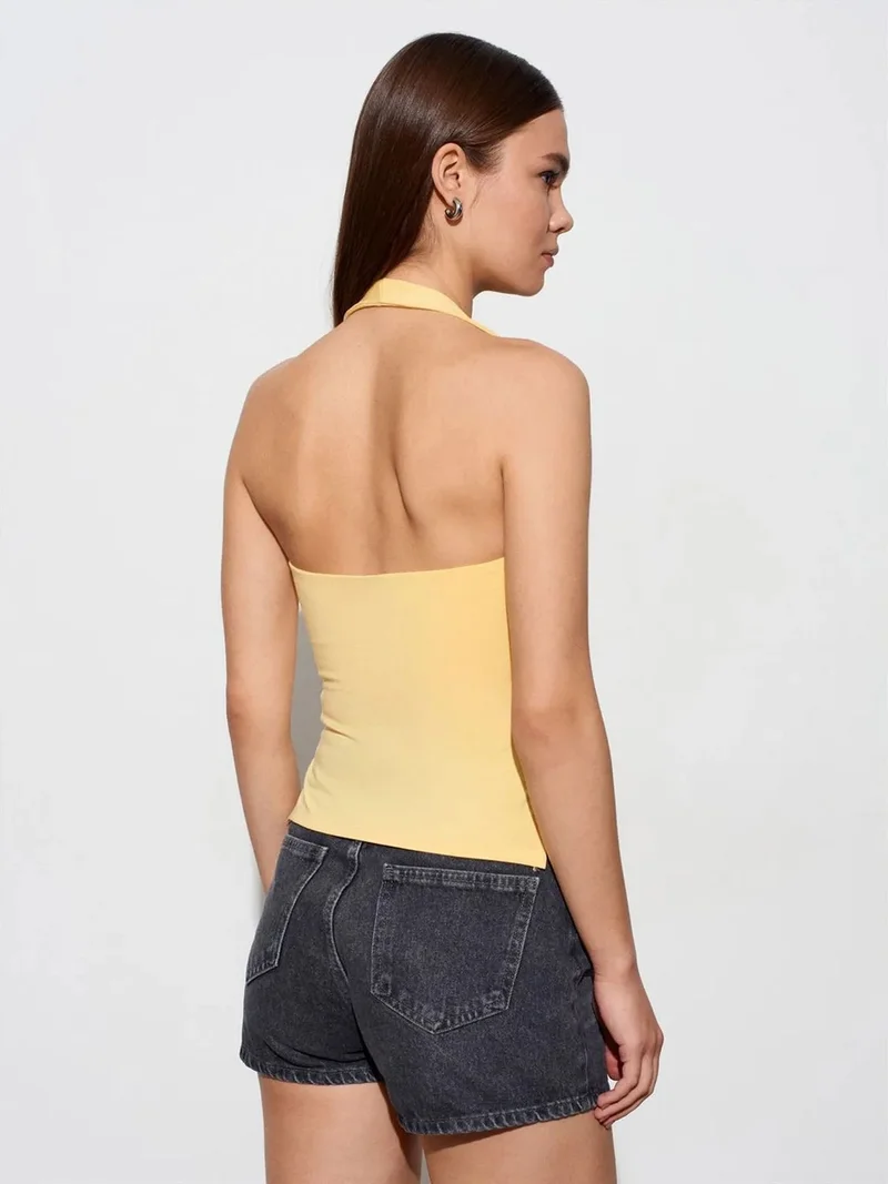 Dilvin DILVIN Halterneck Cut-Out Slim Fit Blouse