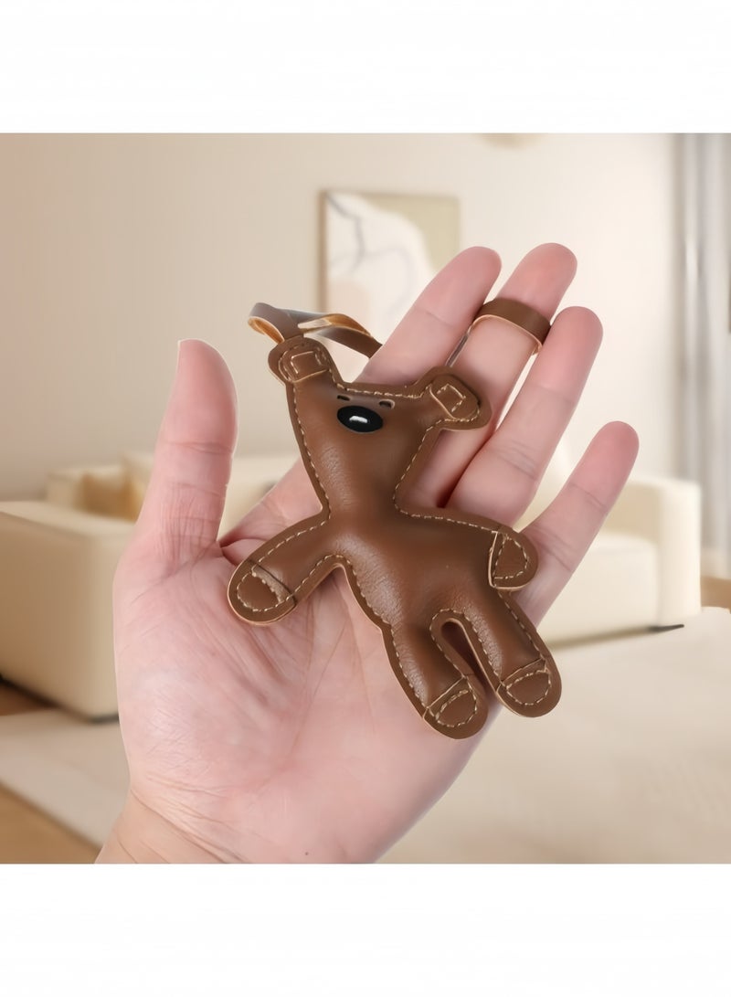 Brown Bear Bag Charm Kawaii Animal Charm Funny Leather Fashion Bag Key Charms for Women Purse Handbags Bag Car Accessories Brown Large - Image 5