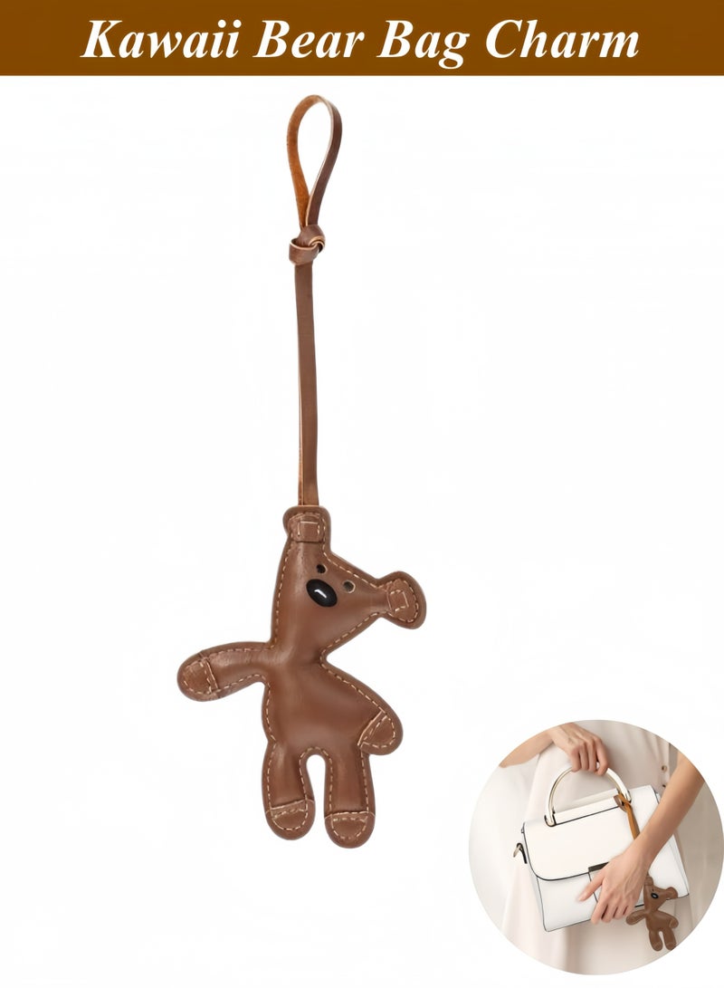 Brown Bear Bag Charm Kawaii Animal Charm Funny Leather Fashion Bag Key Charms for Women Purse Handbags Bag Car Accessories Brown Large - Image 1