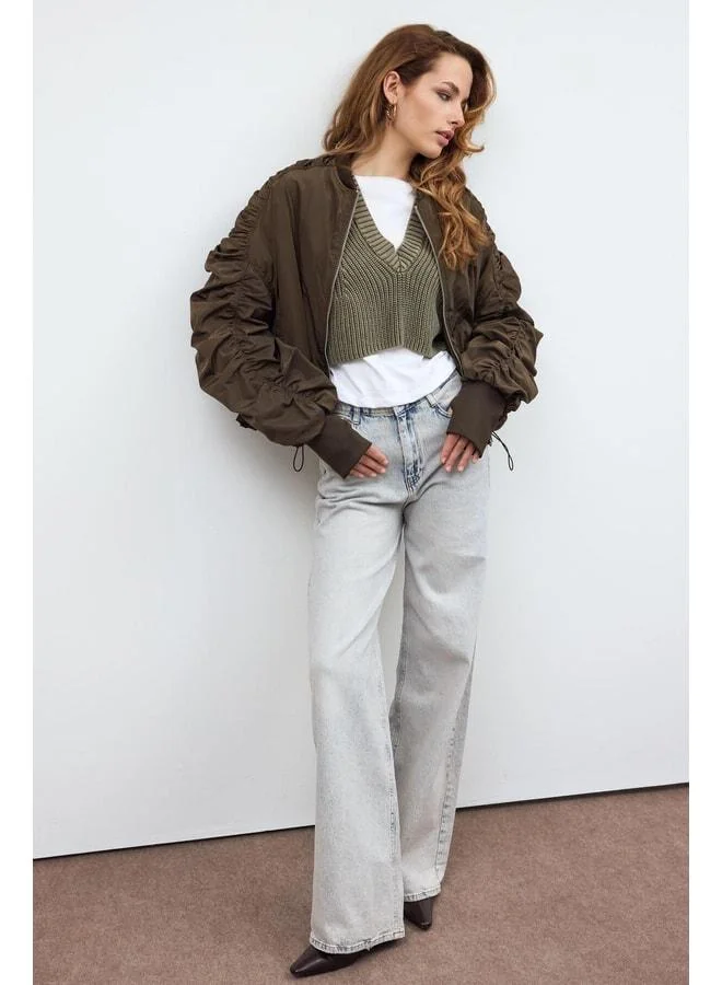 Sherin Khaki Detailed Shoulder and Sleeve Coat.