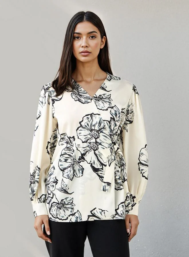 Iconic Iconic Relaxed Fit Floral Print Wrap Top