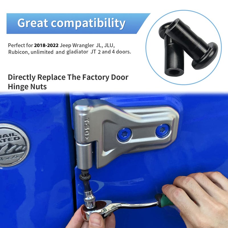 Bentolin Door Hinge Nuts Door Hinge Replace Bolts Compatible for Jeep Wrangler JK JKU JL JLU Sports Sahara Freedom Rubicon Gladiator JT 2/4-Door 2007-2021 (4 PCS) - Image 2