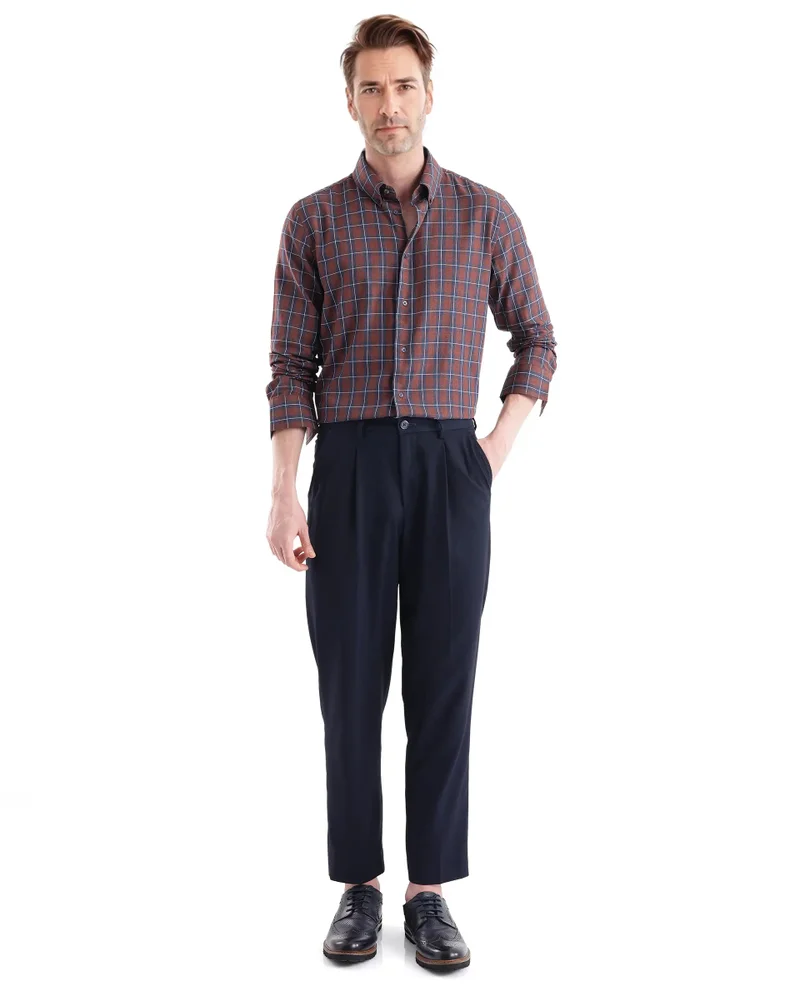 Rare Rabbit Rare Rabbit Men's Zary Brown Cotton Fabric Full Sleeve Collared Neck Checks Shirt