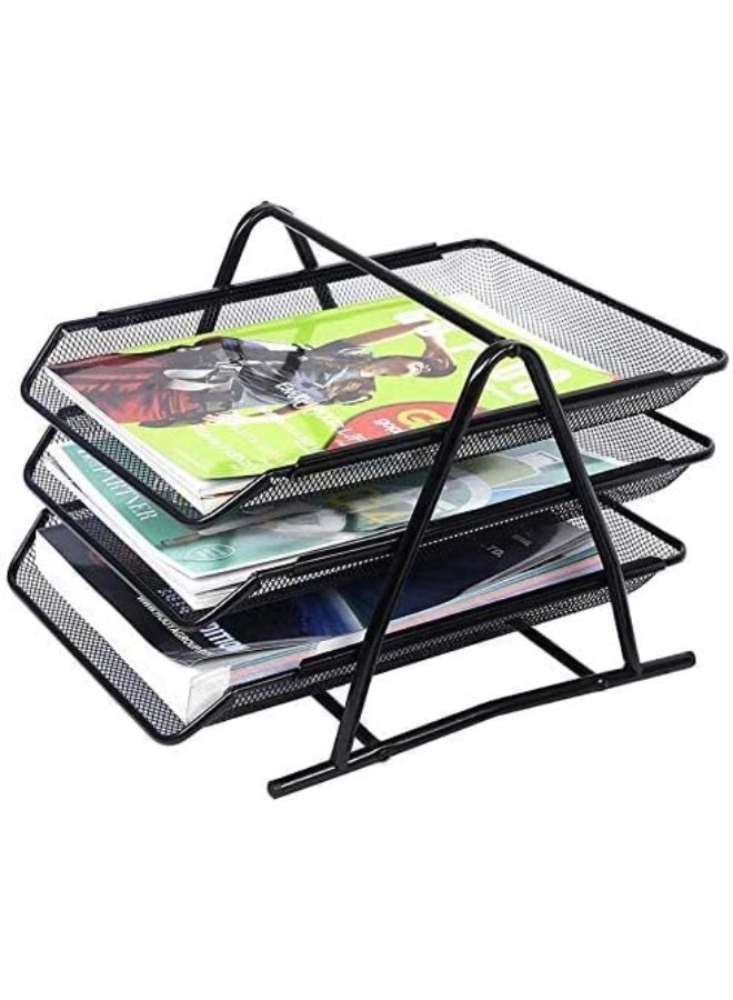 مجموعة من 5 ملحقات مكتبية، تراي مستندات معدنية بثلاث طبقات، ملف مستندات مكتبي، ورق A4 - Image 3