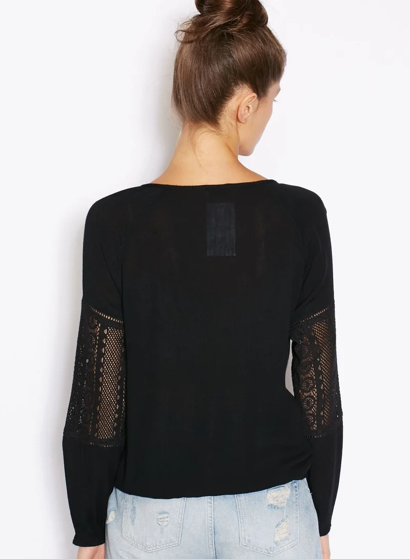 ELLA Crochet Detail Lace Up Top