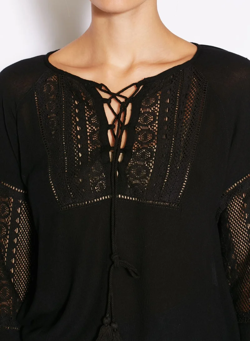 ELLA Crochet Detail Lace Up Top