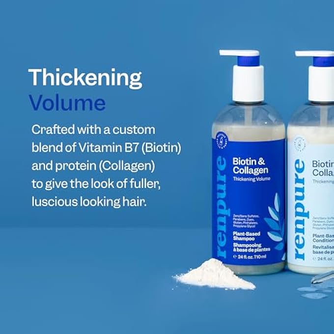 Renpure PLANT BASED BIOTIN AND COLLAGEN THICKENING VOLUME SHAMPOO - LEAVES HAIR LOOKING LUSCIOUS - RIDS HAIR OF GRIME - GENTLE FORMULA - PARABEN FREE - RECYCLABLE, PUMP BOTTLE DESIGN - 24 FL OZ - Image 2
