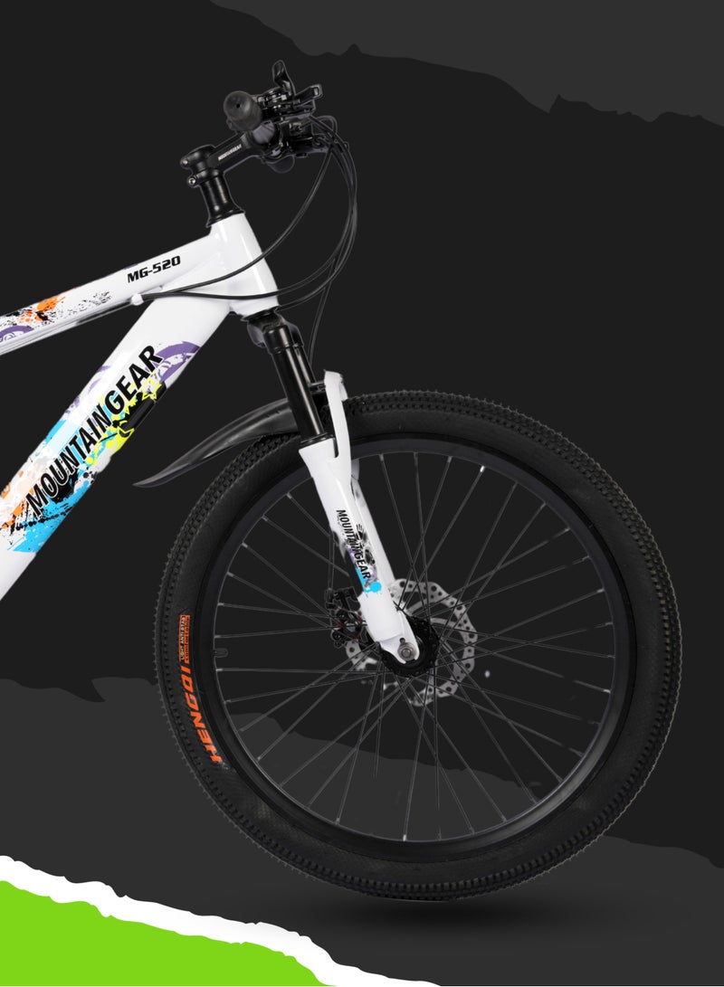 ماونتن جير الدراجة الجبلية 21 سرعة MGR311382 | دورة مقاس 24 بوصة بإطار من الفولاذ عالي الكربون | فرامل قرصية | 38 شوكة أمامية ممتصة للصدمات | TX-30 شيمانو شيمانو | دواسات بي في سي | مقعد MTB- أبيض - Image 3