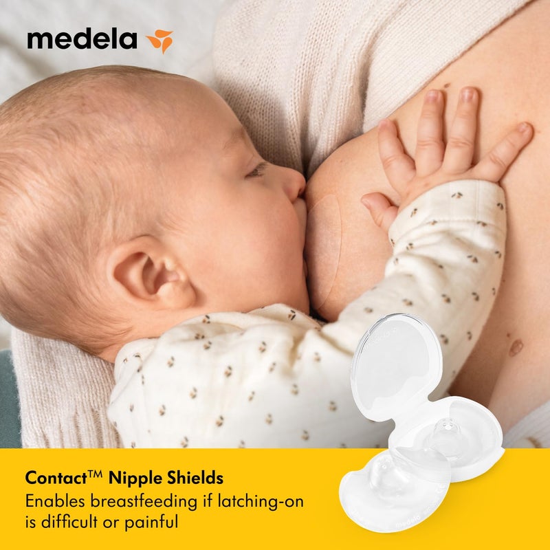 Medela حماية حلمات سيليكون ميدلا، تصميم ناعم فائق النحافة، مصنوعة بدون BPA، عبوة من 2 حماية (24 مم) وحافظة - Image 2