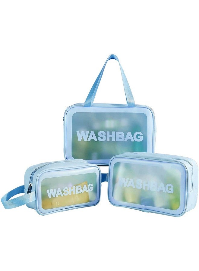 DEVHEART Clear Makeup Pouch Set, Cosmetic Organizer Bag Pouches for Women and Girls Waterproof Clear Toiletry for Storage and Travelling (Sky) - Image 1
